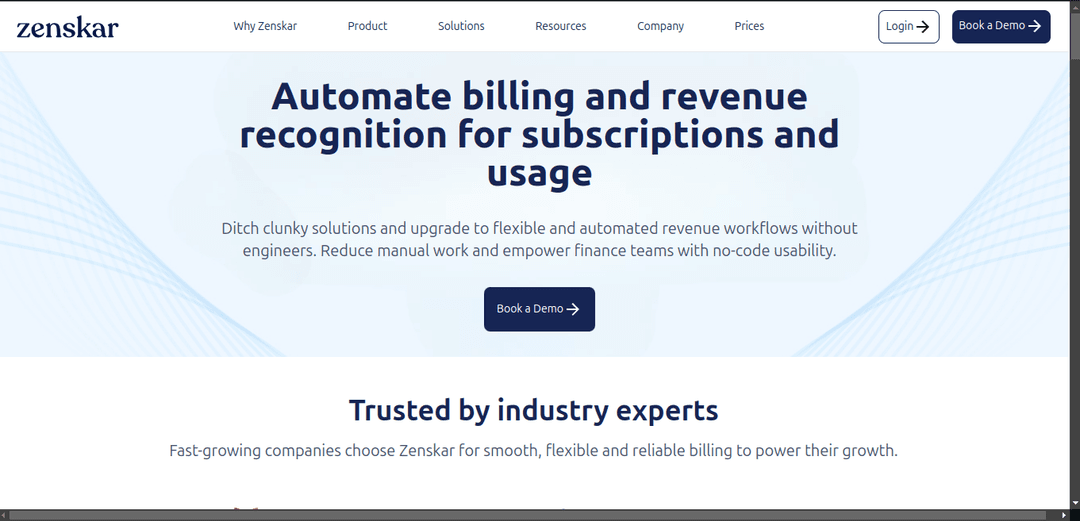 Zenskar landing page